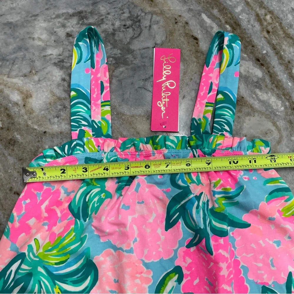 NEW Lilly Pulitzer Jia Tank Top Sz Pineapple Shake Blue Ibiza Floral Ruffle - Picture 8 of 11